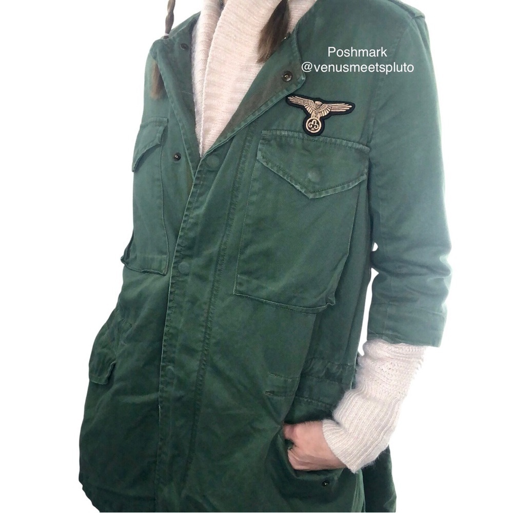 Ochirly Utility Jacket Flight Military Cargo Sz M Army Green Grunge Punk Trench - Picture 2 of 16